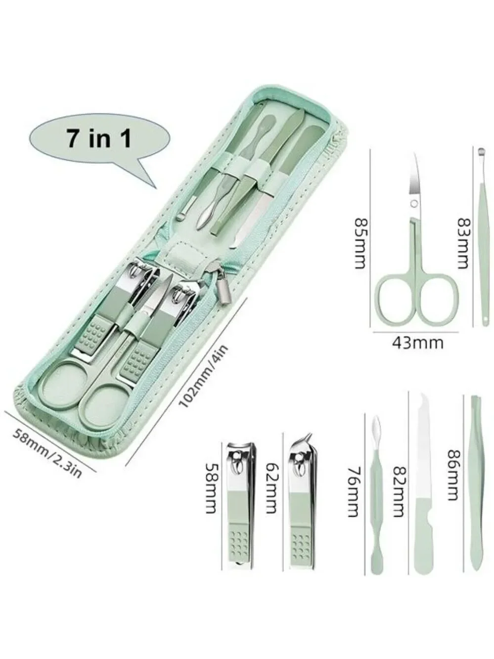 Travel Manicure Set 7 Piece Nail Clippers Pedicure Kit Stainless Steel Grooming